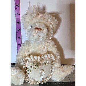 VTG Breast Cancer Cream Bear Pale Pink Ribbon Bear W/ Satin  Trim Pillow No Tag